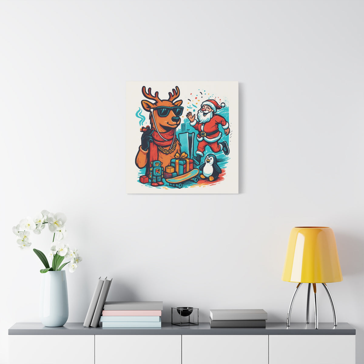 Canvas Print - Santa and his Coolest Reindeer Holiday Decor