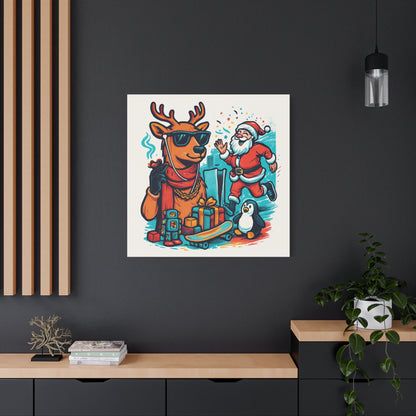 Canvas Print - Santa and his Coolest Reindeer Holiday Decor