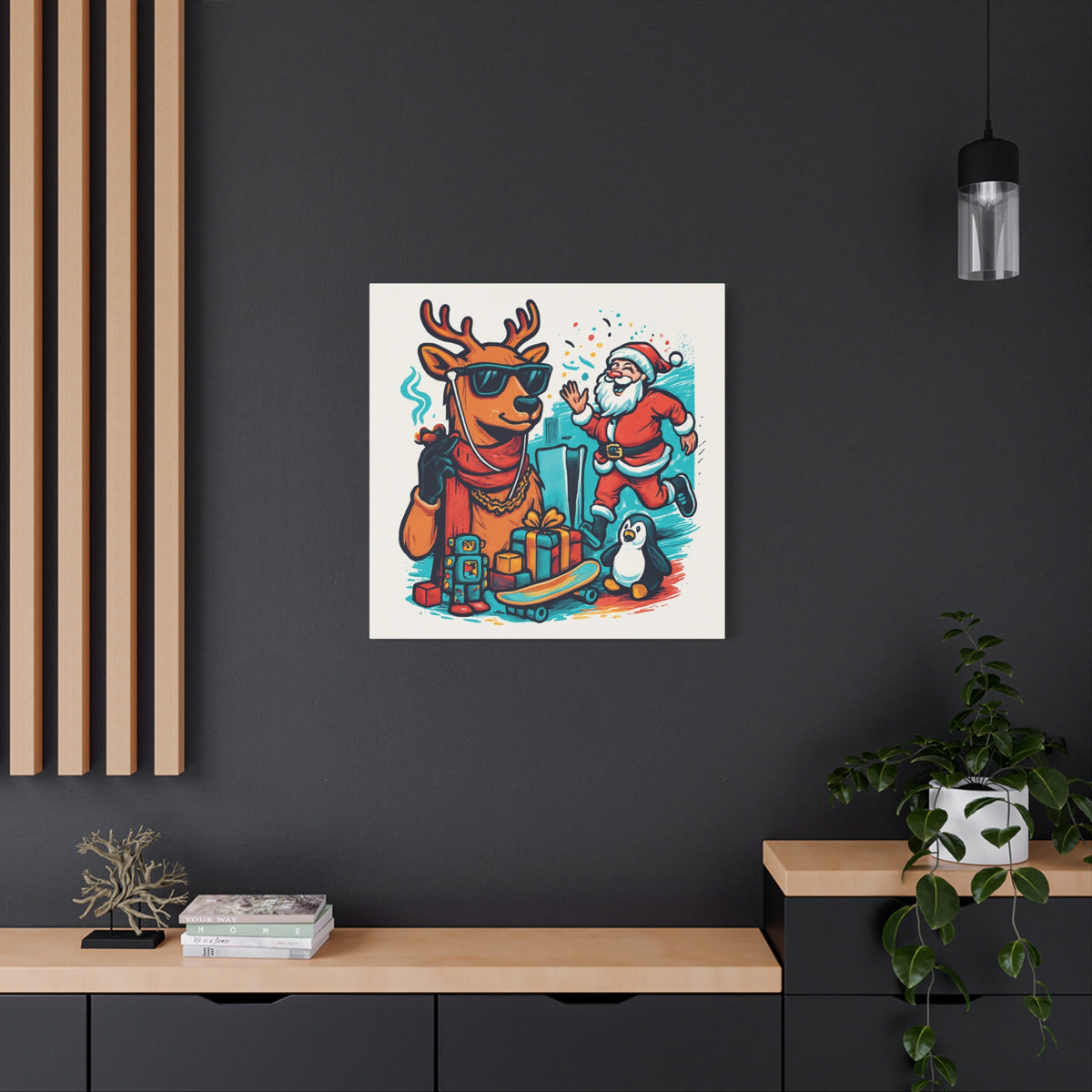 Canvas Print - Santa and his Coolest Reindeer Holiday Decor