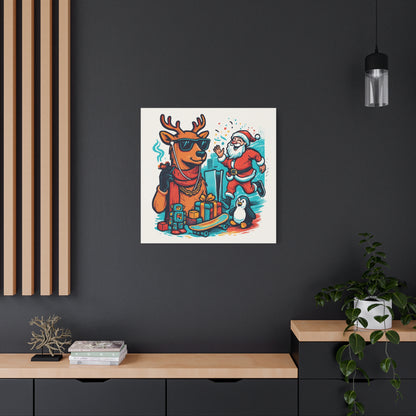 Canvas Print - Santa and his Coolest Reindeer Holiday Decor
