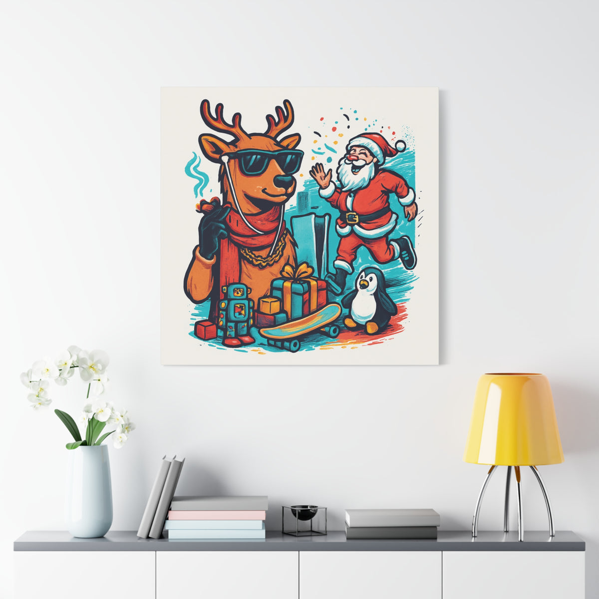 Canvas Print - Santa and his Coolest Reindeer Holiday Decor