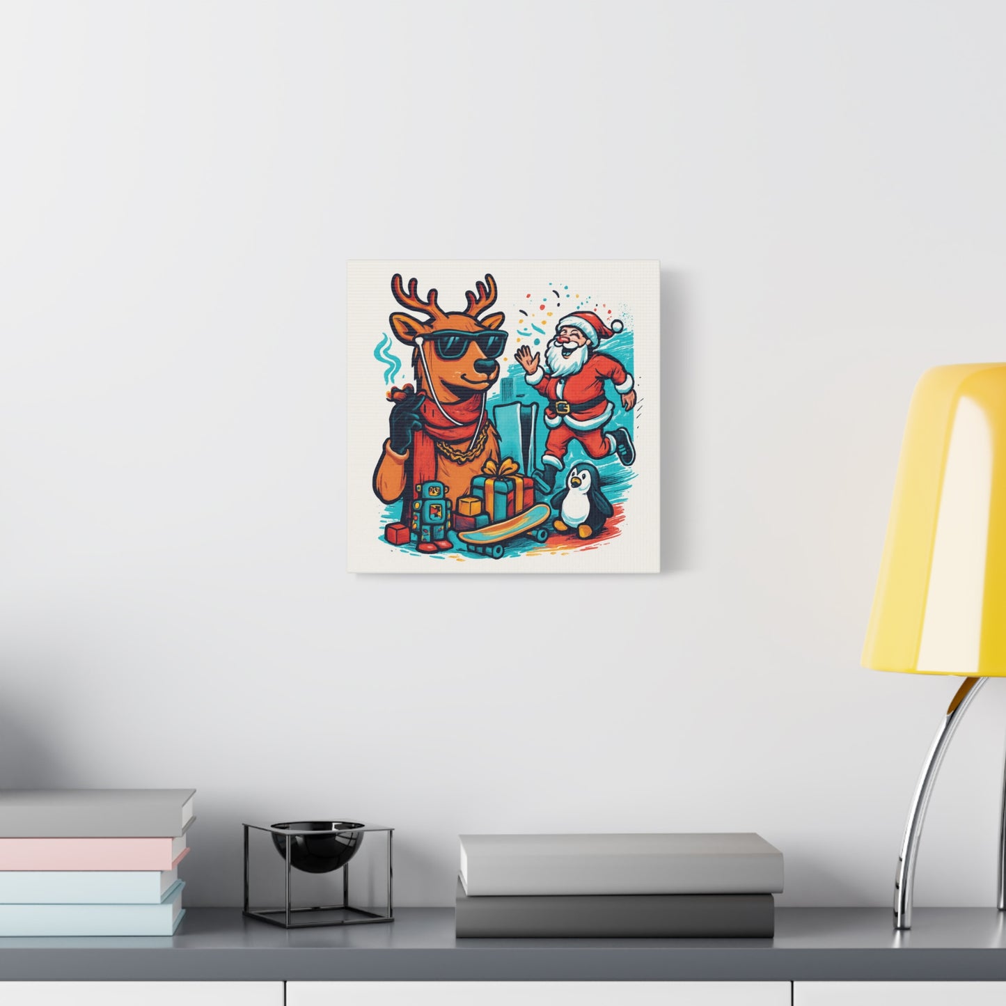 Canvas Print - Santa and his Coolest Reindeer Holiday Decor