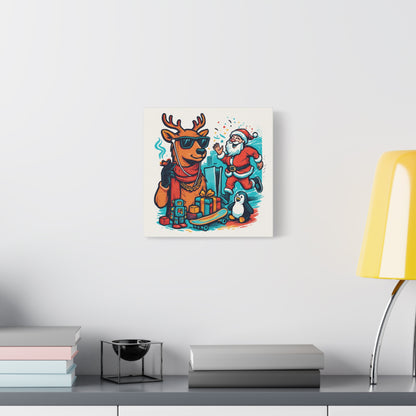 Canvas Print - Santa and his Coolest Reindeer Holiday Decor