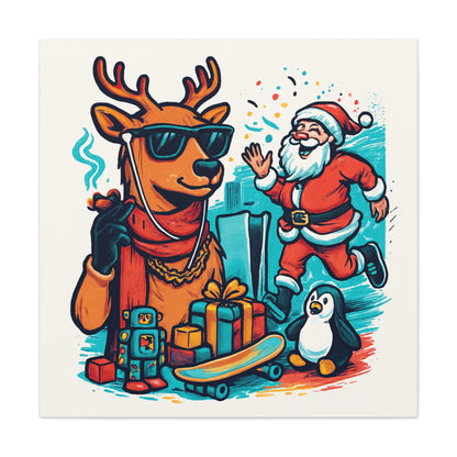 Canvas Print - Santa and his Coolest Reindeer Holiday Decor