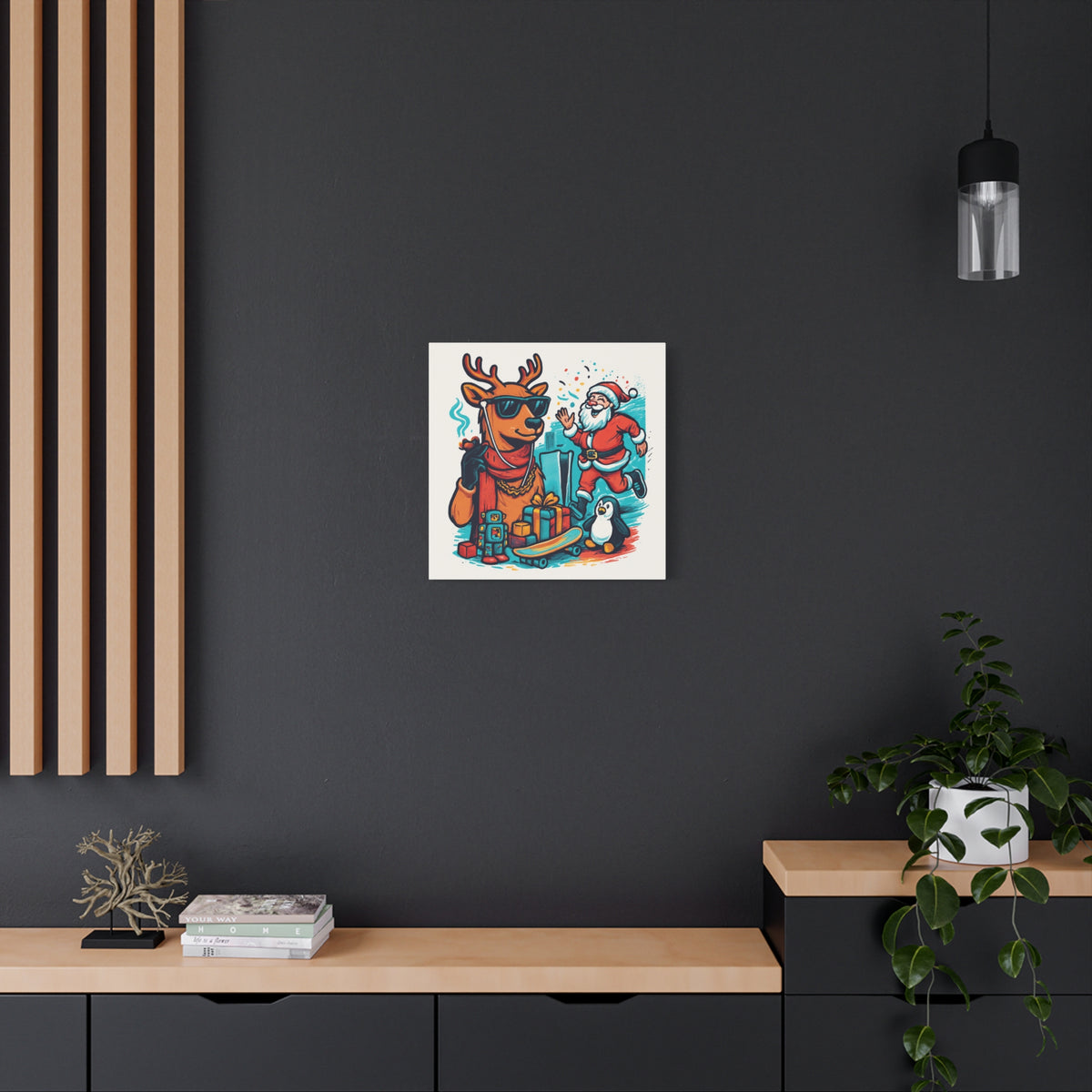 Canvas Print - Santa and his Coolest Reindeer Holiday Decor