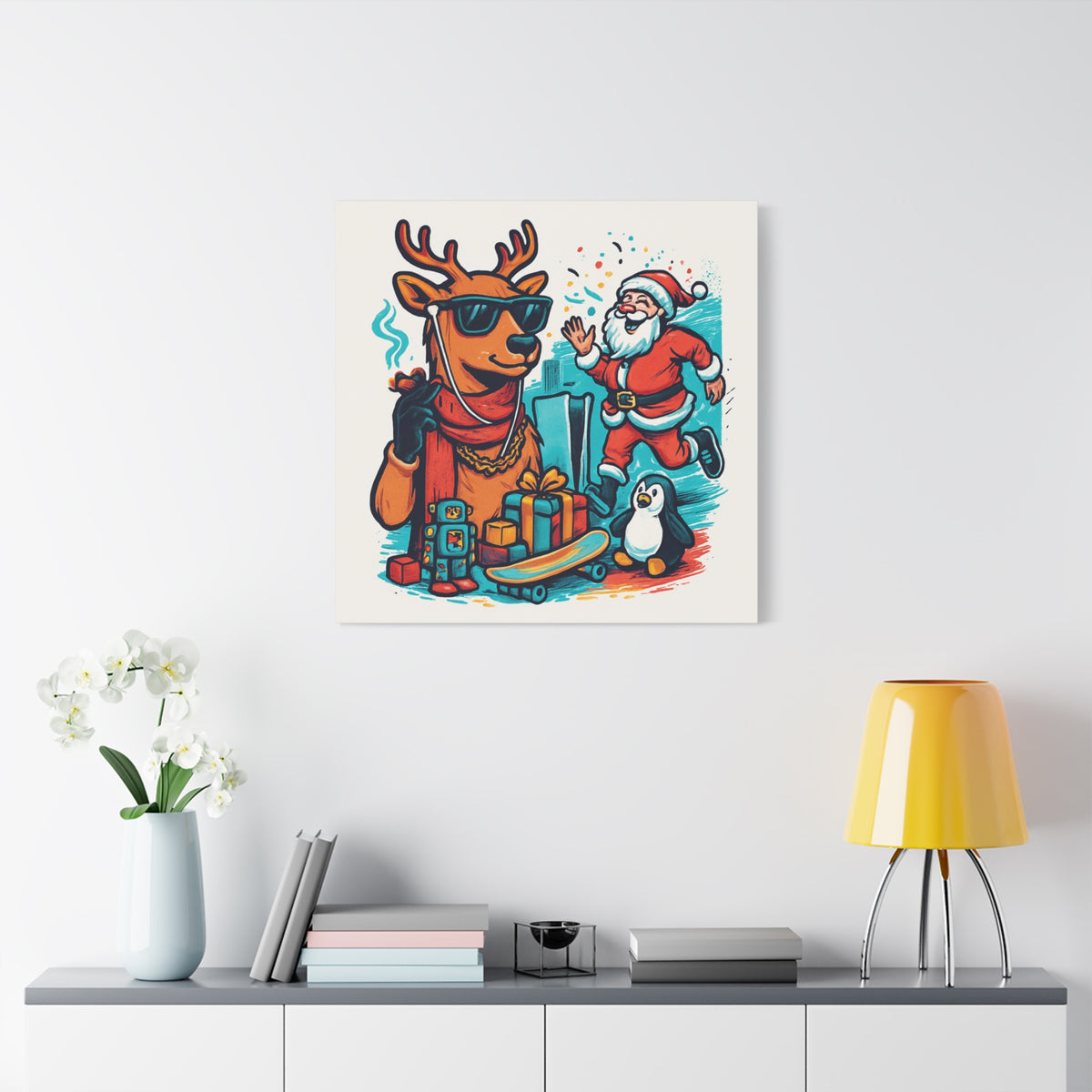 Canvas Print - Santa and his Coolest Reindeer Holiday Decor