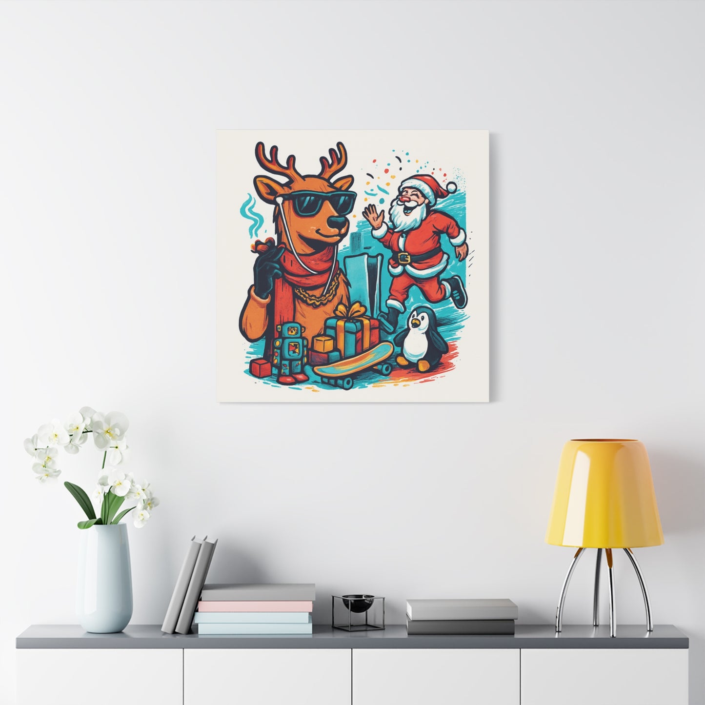 Canvas Print - Santa and his Coolest Reindeer Holiday Decor