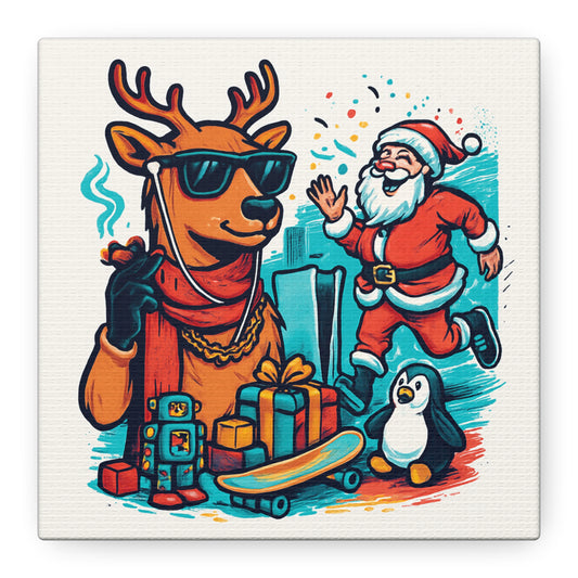 Canvas Print - Santa and his Coolest Reindeer Holiday Decor
