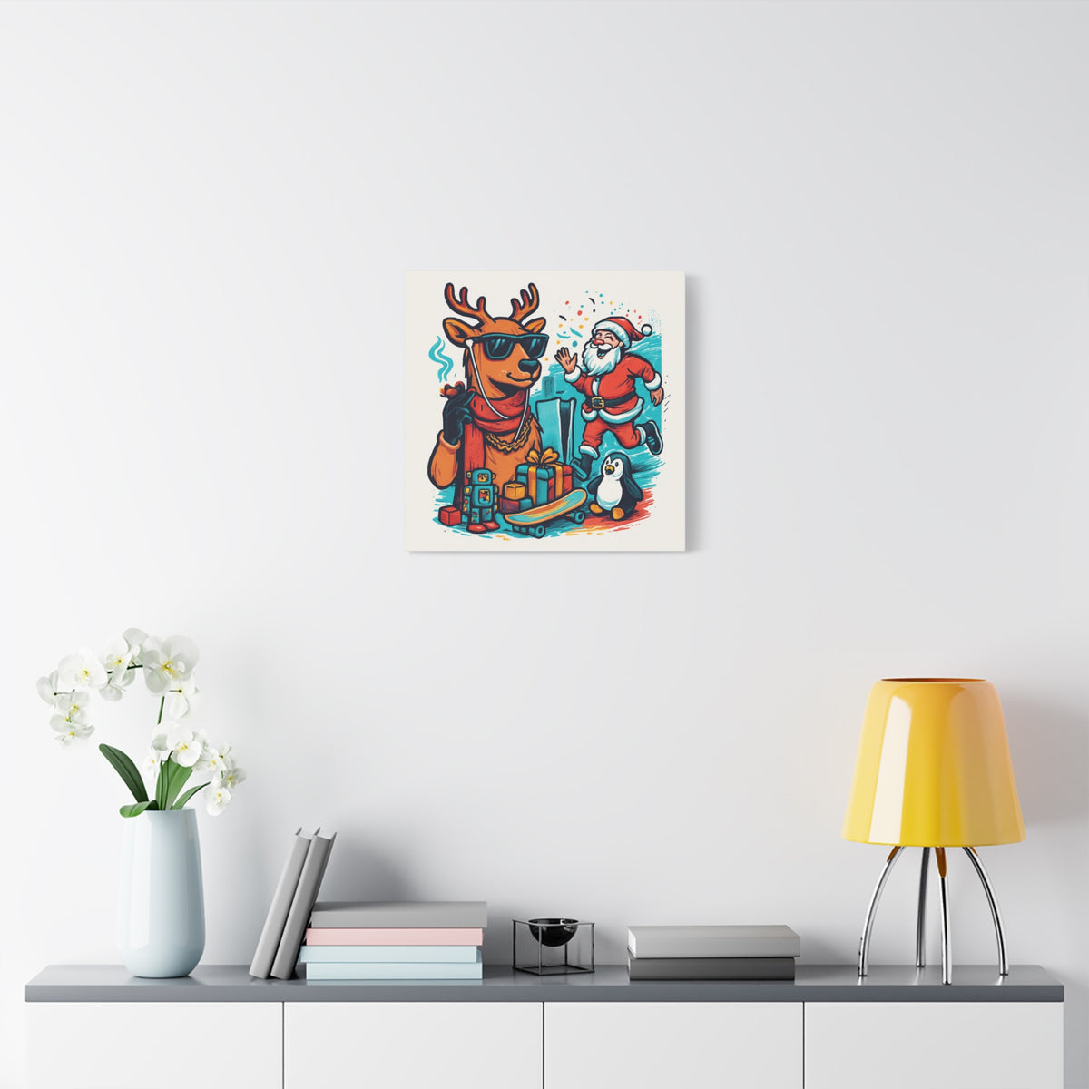 Canvas Print - Santa and his Coolest Reindeer Holiday Decor
