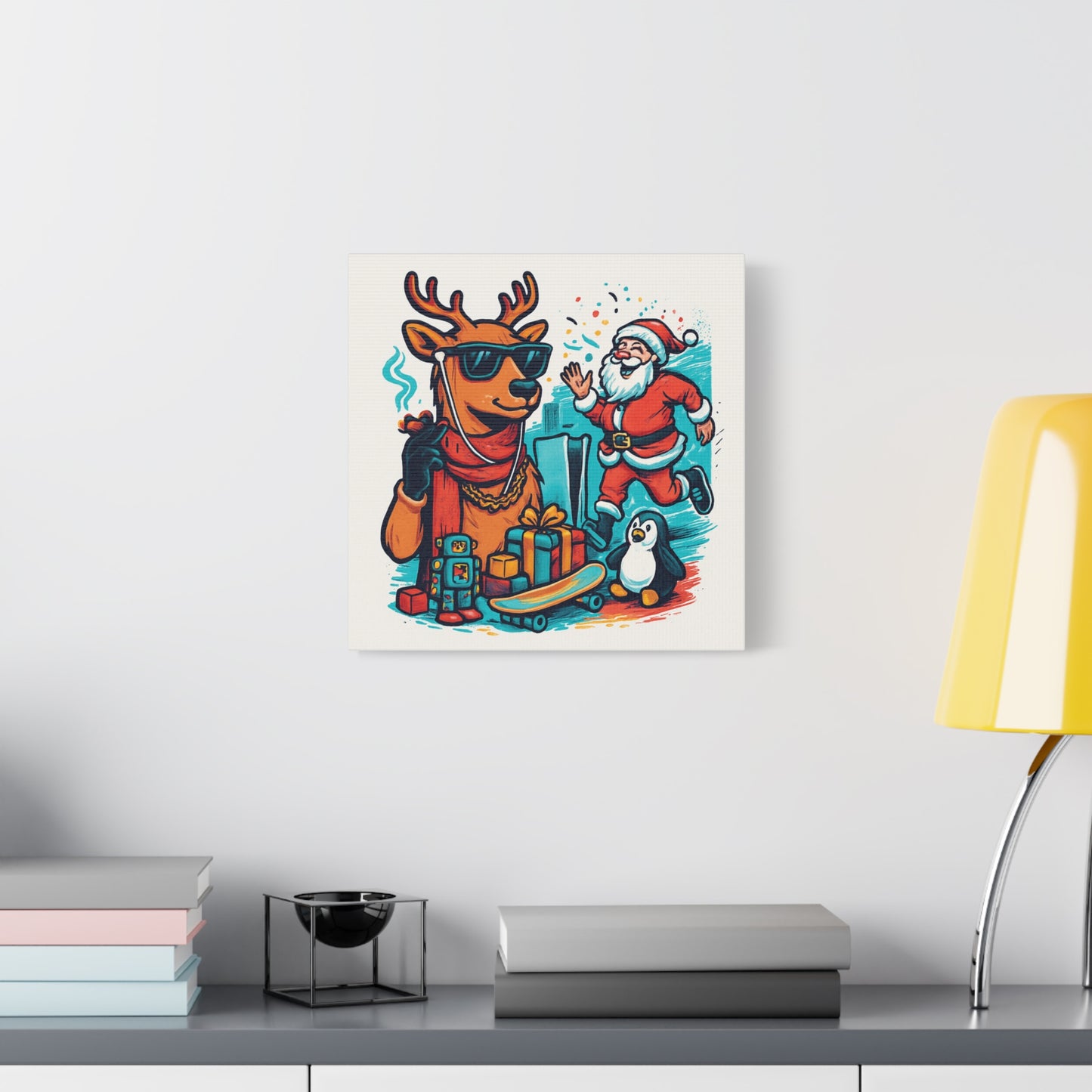 Canvas Print - Santa and his Coolest Reindeer Holiday Decor