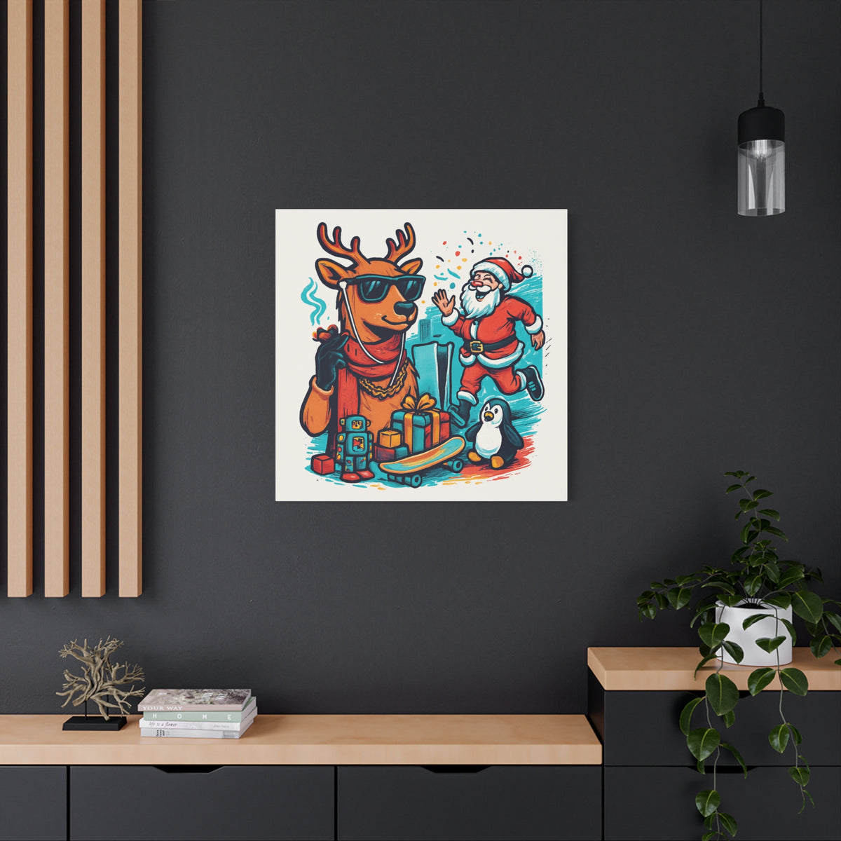 Canvas Print - Santa and his Coolest Reindeer Holiday Decor