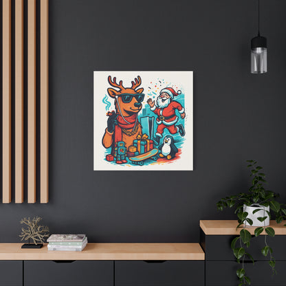 Canvas Print - Santa and his Coolest Reindeer Holiday Decor