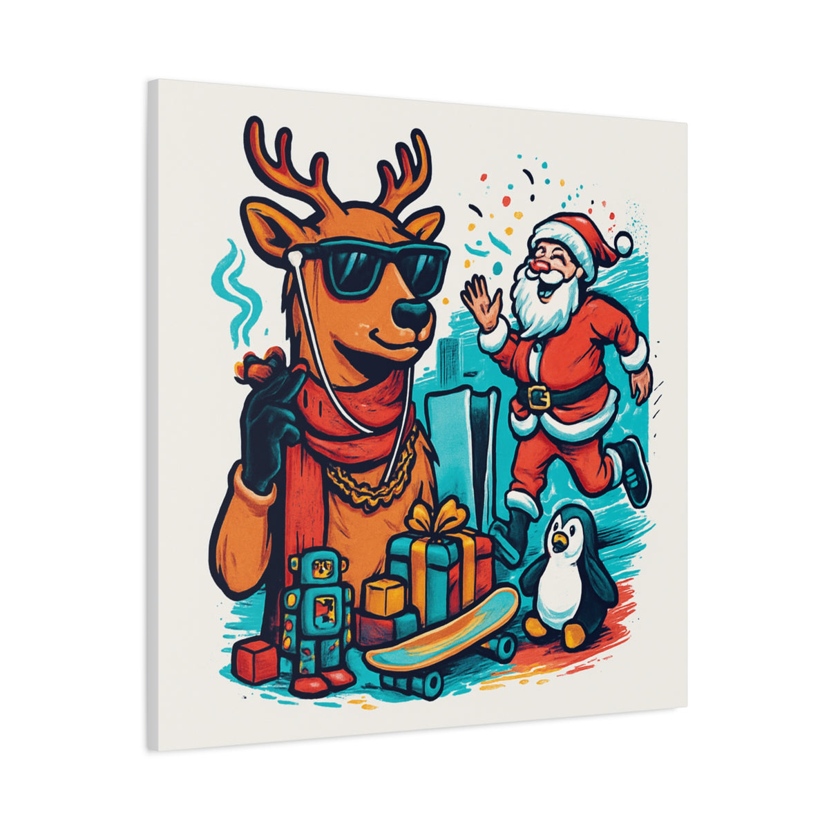 Canvas Print - Santa and his Coolest Reindeer Holiday Decor