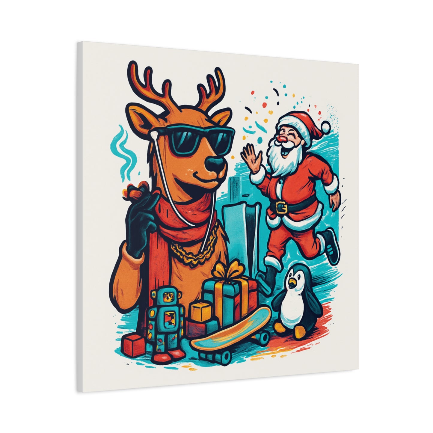 Canvas Print - Santa and his Coolest Reindeer Holiday Decor