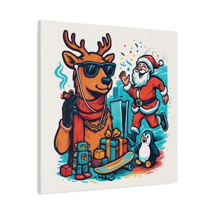 Canvas Print - Santa and his Coolest Reindeer Holiday Decor