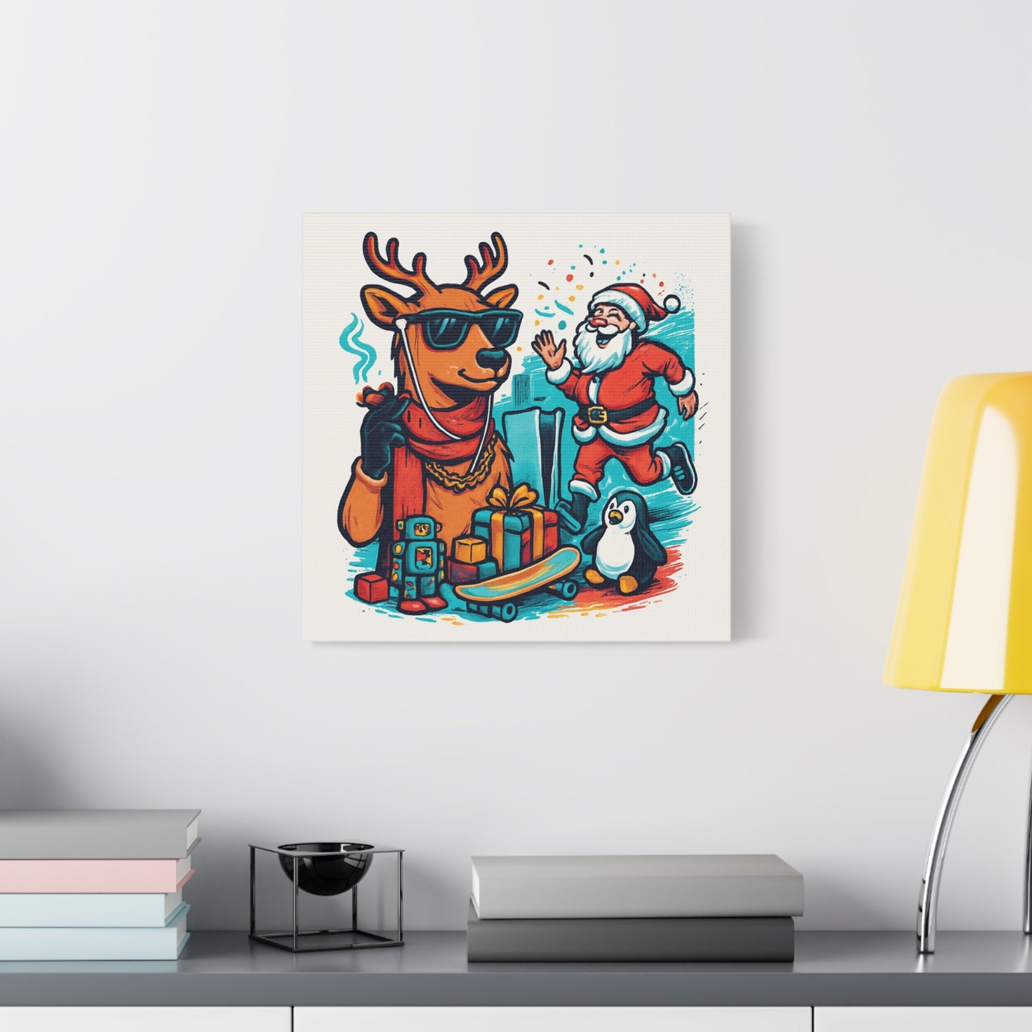 Canvas Print - Santa and his Coolest Reindeer Holiday Decor