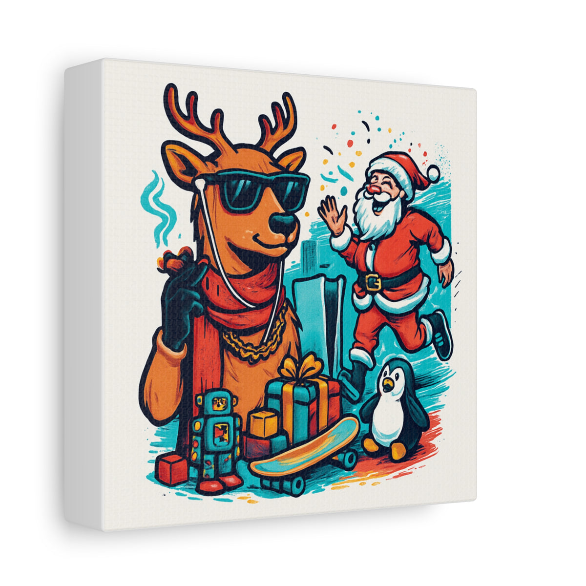 Canvas Print - Santa and his Coolest Reindeer Holiday Decor