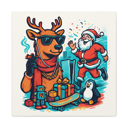 Canvas Print - Santa and his Coolest Reindeer Holiday Decor