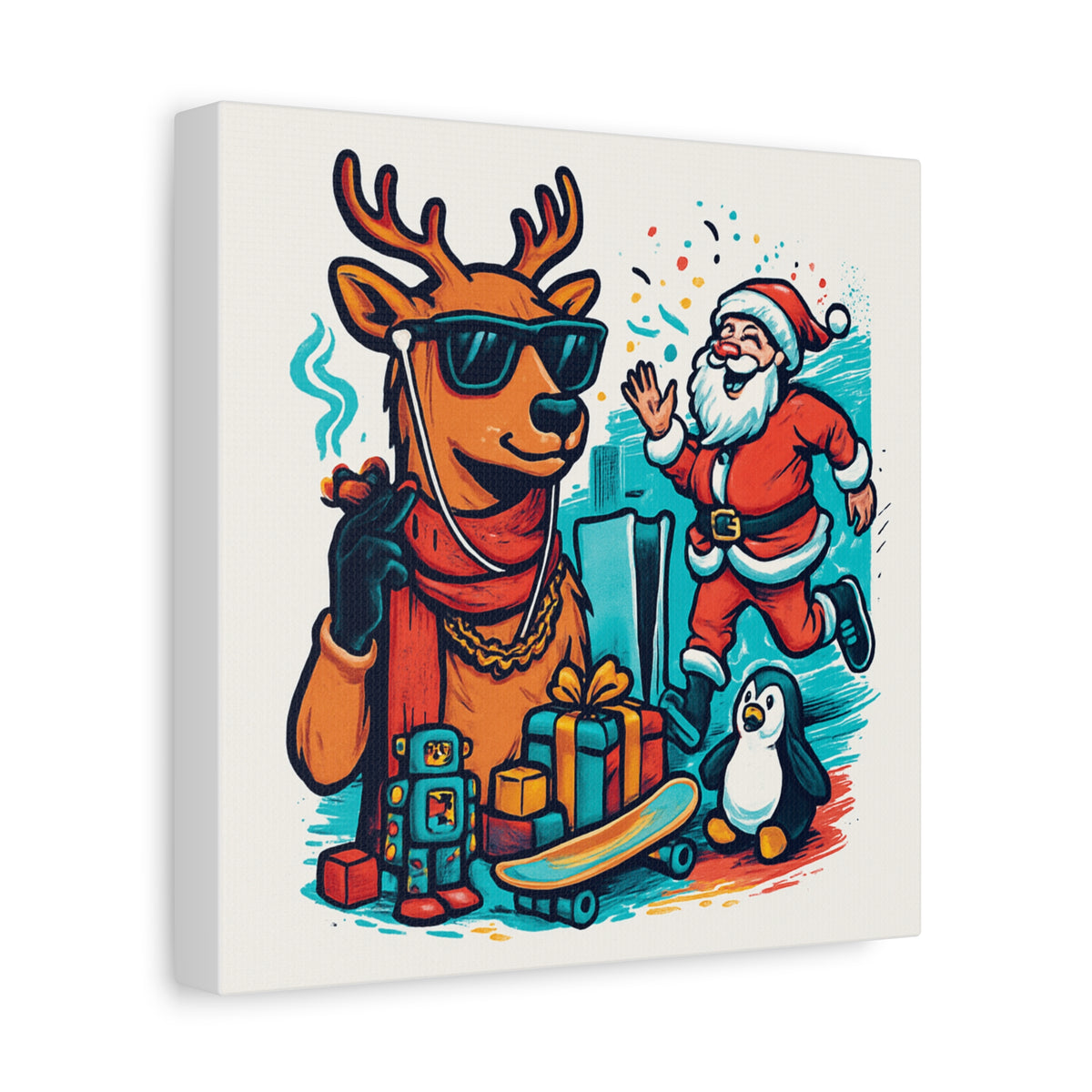 Canvas Print - Santa and his Coolest Reindeer Holiday Decor