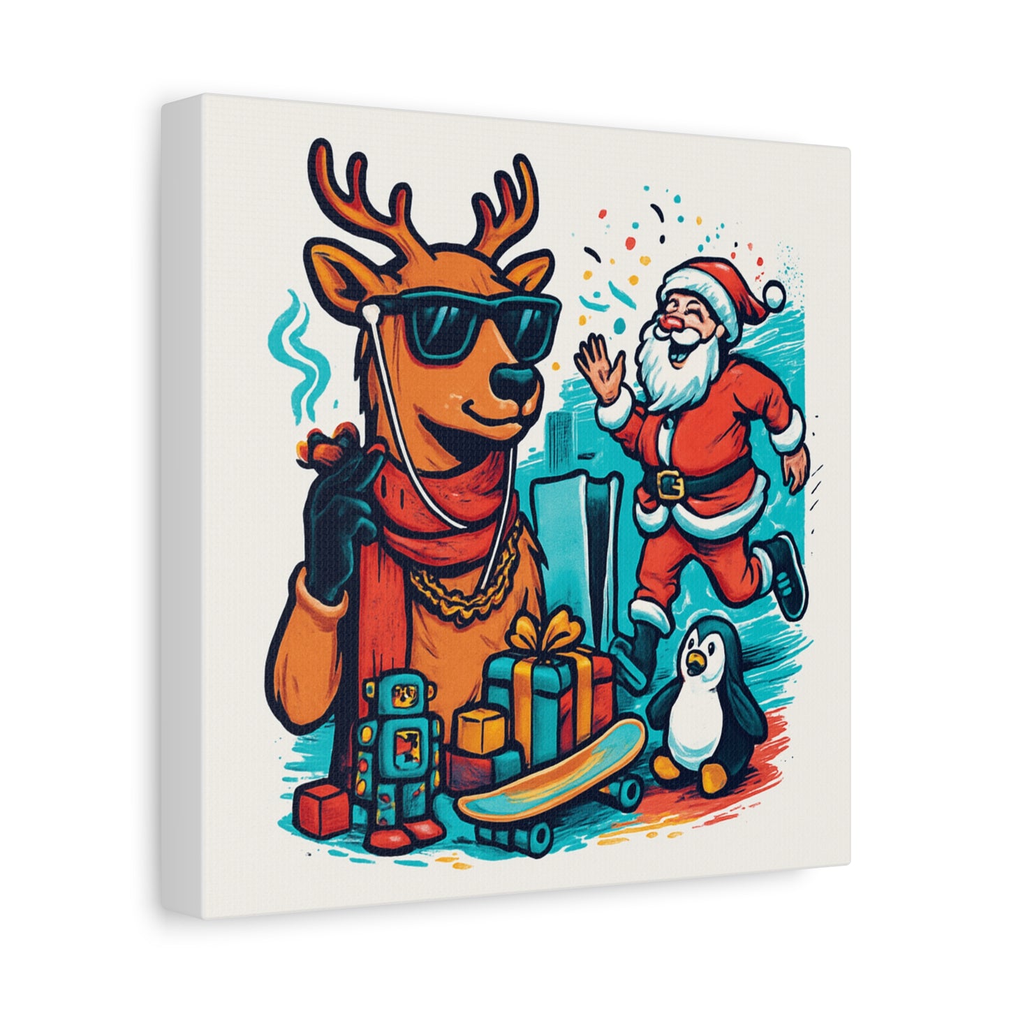Canvas Print - Santa and his Coolest Reindeer Holiday Decor