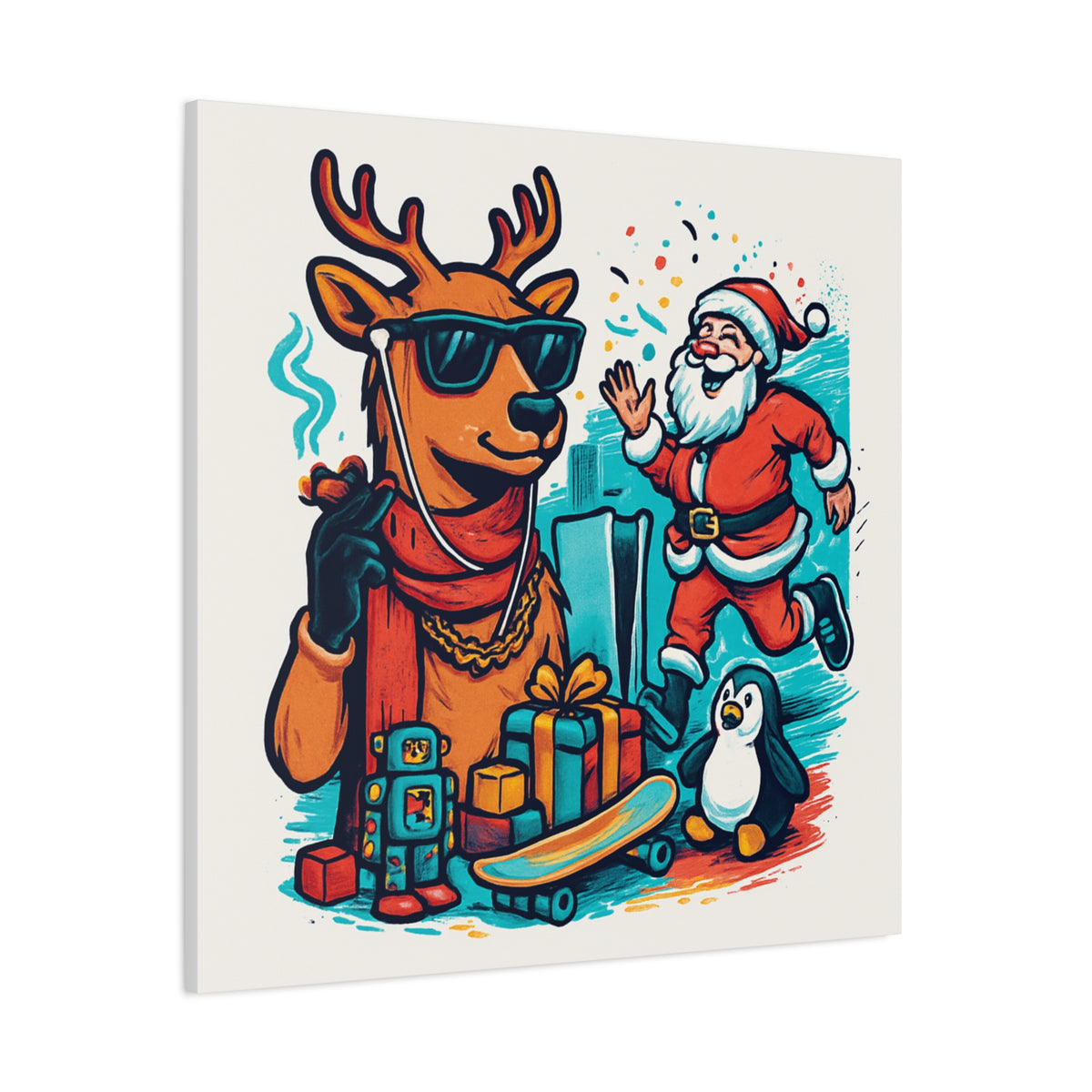 Canvas Print - Santa and his Coolest Reindeer Holiday Decor