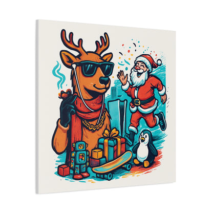 Canvas Print - Santa and his Coolest Reindeer Holiday Decor