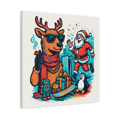 Canvas Print - Santa and his Coolest Reindeer Holiday Decor