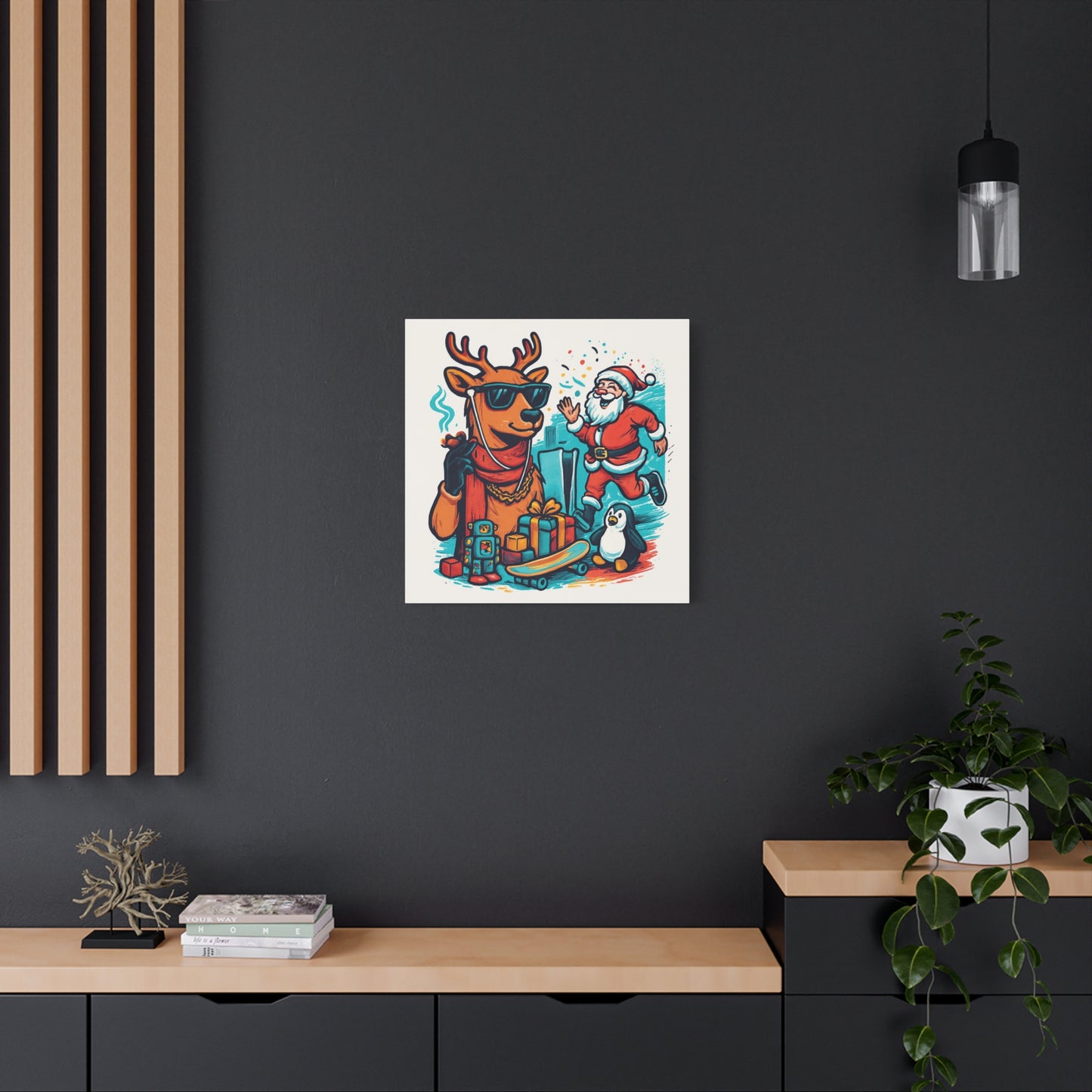 Canvas Print - Santa and his Coolest Reindeer Holiday Decor