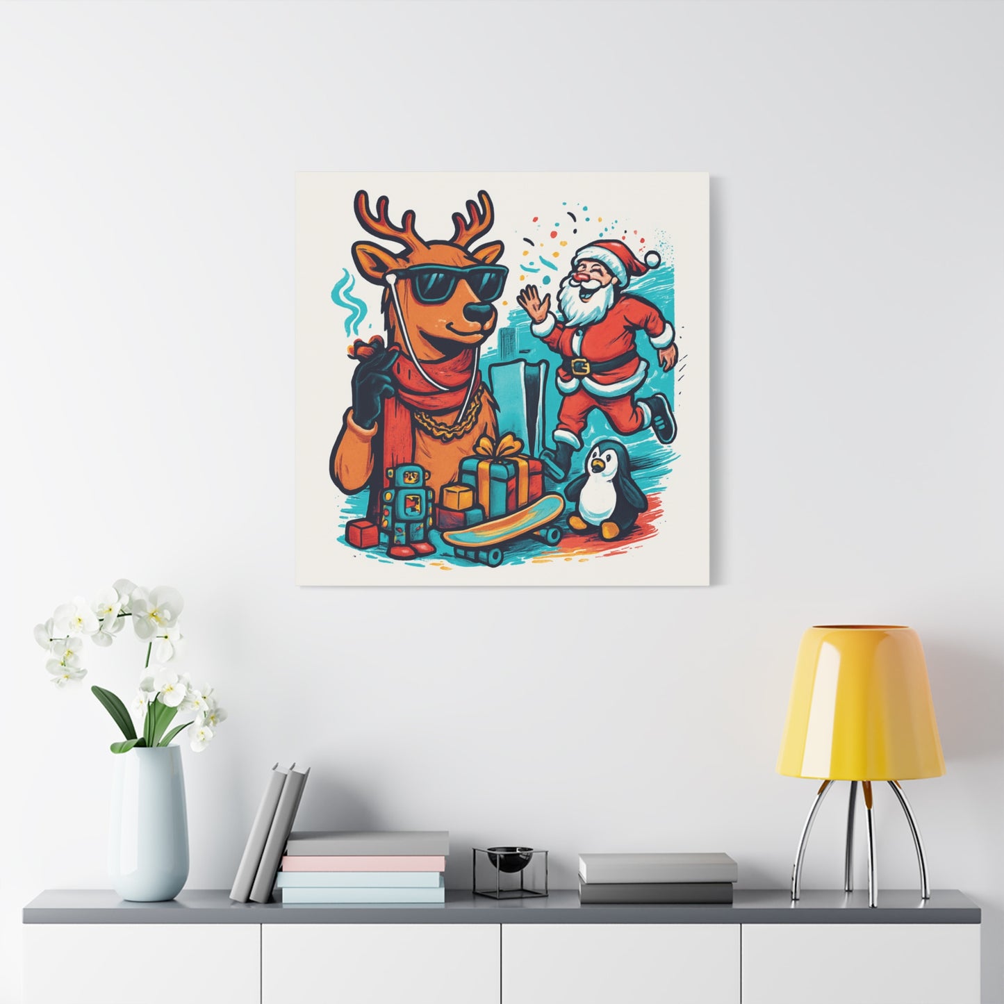 Canvas Print - Santa and his Coolest Reindeer Holiday Decor