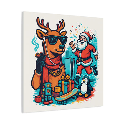 Canvas Print - Santa and his Coolest Reindeer Holiday Decor